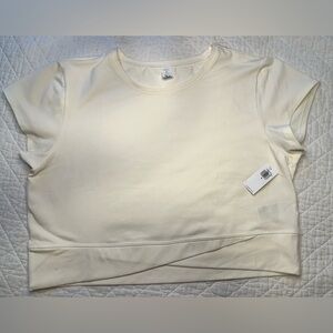 Old Navy PowerChill Go-Dry Round Neck Cropped Tee (XL) — Cream White